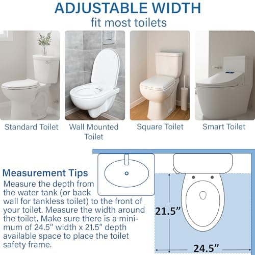 Vaunn Medical Adjustable Toilet Safety Rail for Seniors, Foldable Toilet Safety Frame for Elderly Adults, Bathroom Grab Bar Handle, Toilet Handle for Elderly & Disabled, Free-Standing (Gray)
