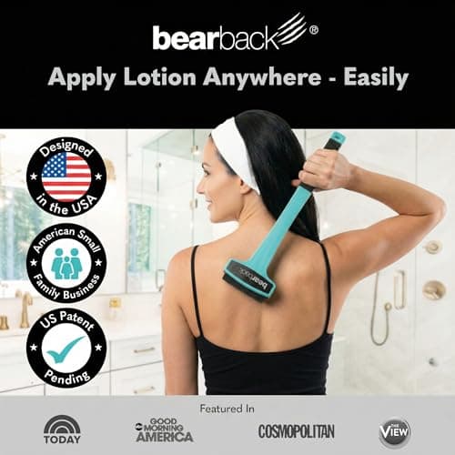 bearback Lotion Applicator for Back & Body Long-Reach Roller for Even Lotion, Sunscreen, Self-Tanner & Medication Application Foldable, Reusable, No-Help Design American Small Business (Teal)