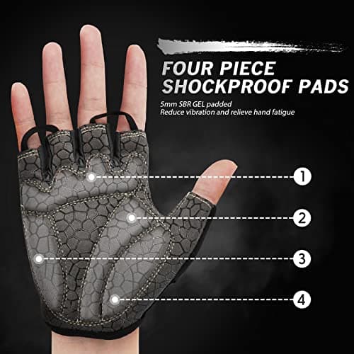 HTZPLOO Bike Gloves - Cycling & Biking Gloves for Men & Women with Anti-Slip, Shock-Absorbing Pad, Light Weight, Nice Fit, Half Finger (Black, Large)