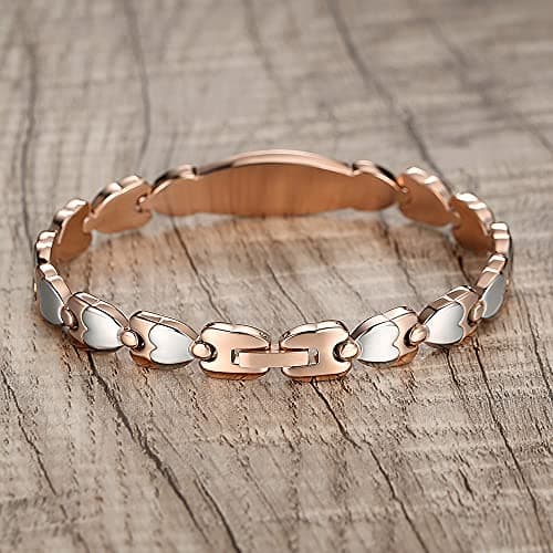 LinnaLove Double Heart Medical alert Bracelet for Women 7 1/2 inches Rose gold Medical alert bracelets for Type 2 Diabetes