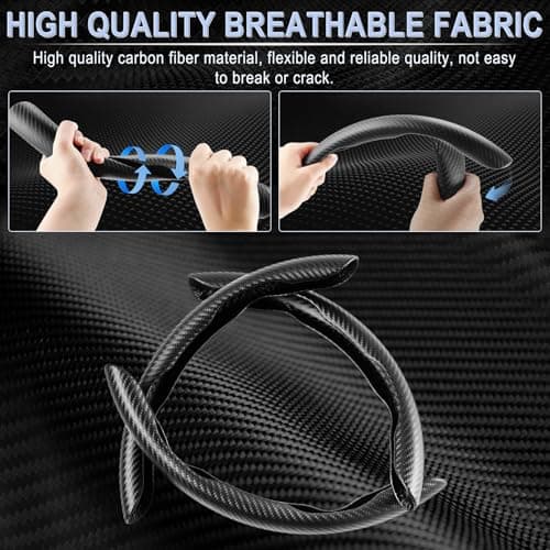 Amiss 3pcs Carbon Fiber Anti-Skid Steering Wheel Cover, Waterproof & Segmented Butterfly Design, Universal 99% Vehicle Wheel Cover Protector, Car Interior Accessories (Black-3pcs)