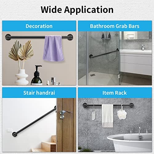 PNBO Wall Handrail 3FT/90CM,Industrial Staircase Railing 1.25 Inch Tube Diameter,Galvanized Pipe Handrails for Indoor Stairs with Wall Mount Support,for Wall Mounted Stairway Handrail