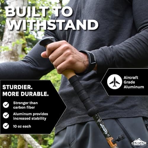 Cascade Mountain Tech Trekking Poles, Shaft Material: Aircraft- grade 6061 Aluminum with Adjustable Locks Expandable to 54" (Set of 2), Cork Grip, Orange, Extended Grip Material: EVA