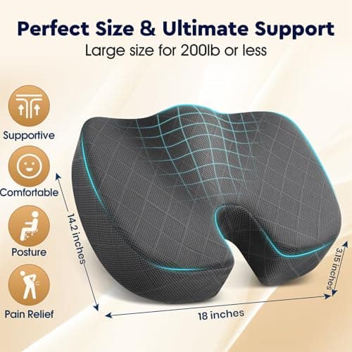 TushGuard Seat Cushion - Memory Foam Cushion for Office Chair, Car Seat, Airplane, Bleacher - Sciatica & Hip & Coccyx Pain Relief Desk Chair Cushion for Long Sitting Office Workers, Car Drivers