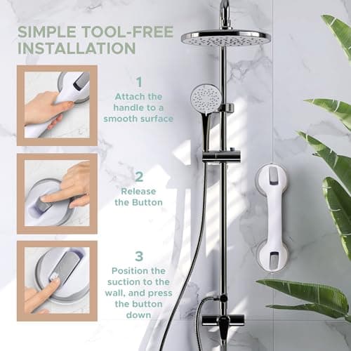 Grab Bars for Bathtubs and Showers, Heavy Duty Shower Handle 2 Pack 12 Inch for Elderly Assistance Products Seniors Suction Cup Removable Handrails Handicap Bath Grip Bathroom Safety Grips No Drilling
