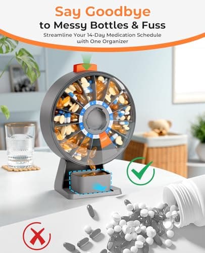 Daviky Pill Dispenser Daily, Large Pill Organizer with Wall-Mounted or Standing Use, 14 Days Pill Container, Push Button Design, Weekly Pill Box for Vitamin, Medicine,Supplement, Fish Oil(Gray)