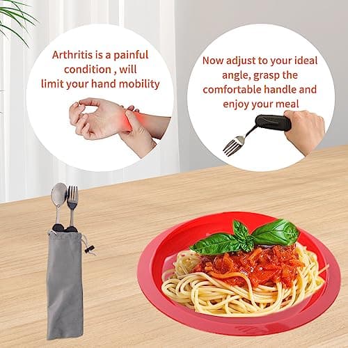 Forzaddik Adaptive Utensils Spoons Forks Set,Open Handle Design Provides Several Positions for Arthritis, Disabled People, Elderly (1 Set)