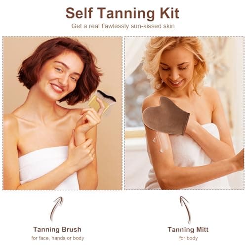 2 in 1 Streak-Free Tanning Mitt Set - Leakproof-lined Self Tanner Mitt, Log Tanning Brush, Reusable Self Tanning Mitt and Brushes, Self Tanner Brush for Self Tan Applicator for Lotion, Mousse