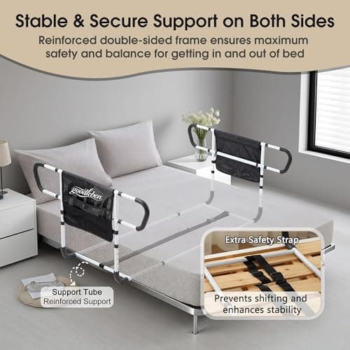 goodleben Double Bed Rail for Elderly Adults Safety, Adjustable Bed Assist Rail, Dual Side Bed Rail for Seniors Safety, Under Mattress Bed Guard Rail for Fall Prevention, Fits Twin/Full/Queen Beds