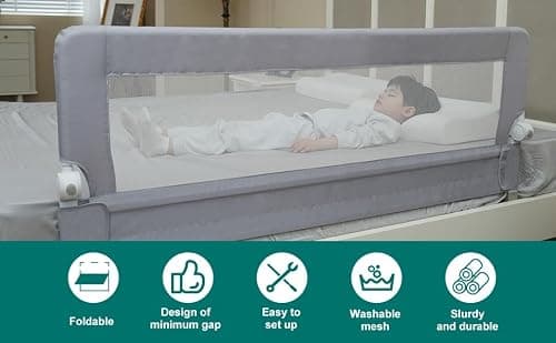grelex Toddler Bed Rails, 51 Inch Foldable Bed Rail for Toddlers, Baby Bed Rail Guard for Twin, Full, Queen Size Bed, Box, Platform Bed, with Reinforced Safety System