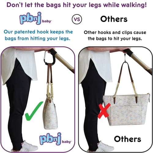 PBnJ Baby Stroller Hooks, 6.6" Extra Large Carabiner Clip, 2 Pack — Heavy Duty Stroller Clips for Hanging Bags, Patented Foam Handle Mommy Hook, Stroller Accessories for Shopping Purse Grocery Bag