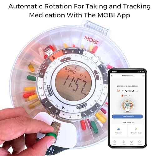 MOBI Connect Smart Wireless Automatic Medication Pill Dispenser with UV Protecting Lid 28-Day Pill Organizer, Key Lock, Sound & Light for Pills, Prescriptions, Medication, Vitamins, Supplements