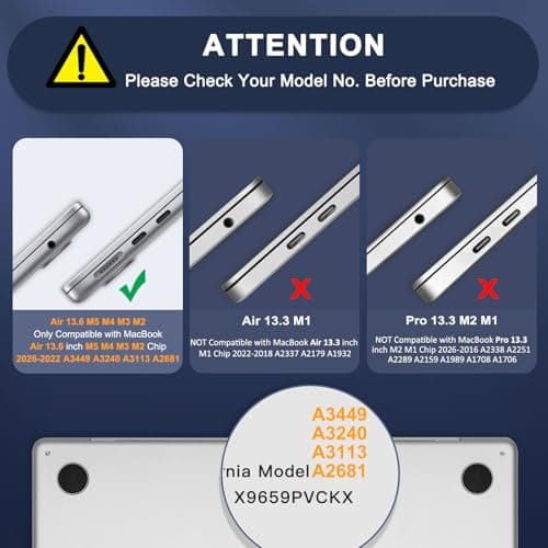 MOSISO Compatible with MacBook Air 13 inch Case M5 2026 M4 2025 M3 M2 2024-2022 A3449 A3240 A3113 A2681, Hard Shell&Keyboard Cover&Screen Film&Type C for MacBook Air 13.6 inch Case, Crystal Clear