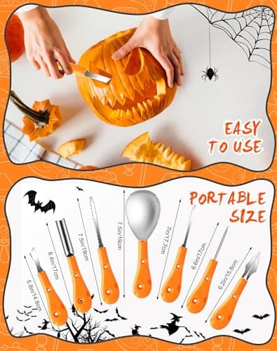 Greatever Halloween Pumpkin Carving Kit,Professional and Heavy Duty Stainless Steel Tools,Pumpkin Carving Set with12 Pumpkin Stencils Carrying Case(7pcs)