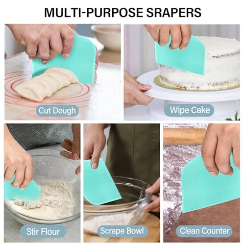 Ecavria Bench Scraper, Premium Stainless Steel Dough Scraper with 2 PCS Flexible Bowl Scraper, Dough Cutter with Measuring Scale, Versatile Kitchen Scraper Set for Pastry Bread Pizza Cake