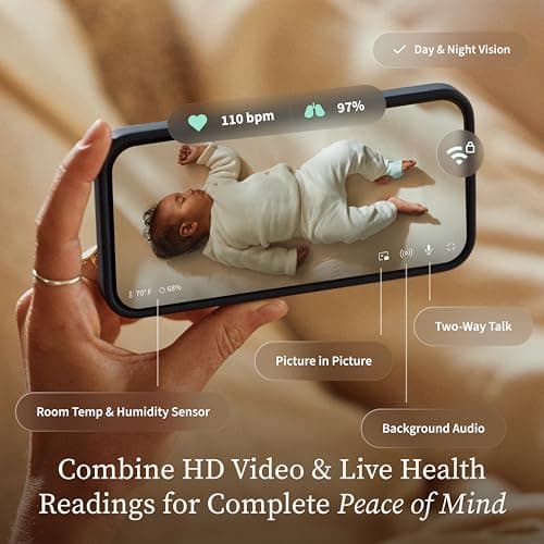 Owlet Dream Duo (Gen 3) Smart Baby Monitor All-in-One Bundle - 2K HD Video Baby Monitor with Alerts & Owlet Dream Sock Tracks Baby’s Oxygen, Heart Rate & Sleep | Health Insights via App | Bedtime Blue