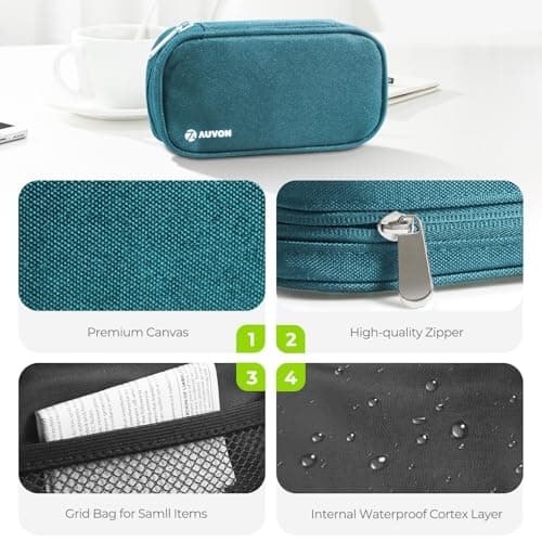 AUVON Canvas Bag Travel Pill Organizer 2 Times a Day, Large AM/PM Weekly Pill Box 7 Day Pill Case with Portable Cyan Zipper Cloth Bag for Holding Supplements, Vitamins and Fish Oils