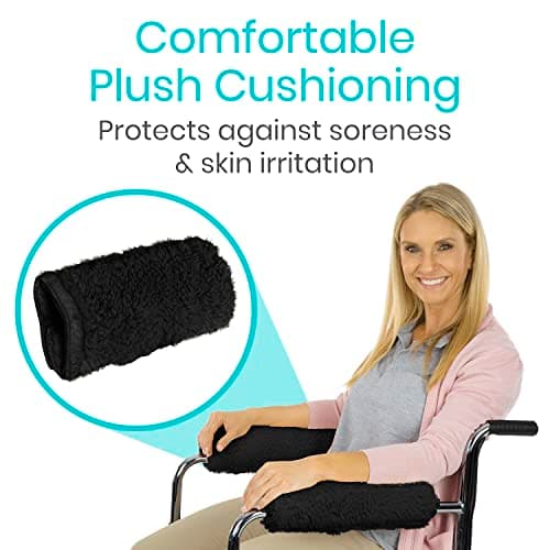 Vive Wheelchair Armrest Pads (2 PCS) - Memory Foam Sheepskin Cushion Accessories for Transport Electric Wheel Chair Arm Rests - for Adults, Seniors, Handicapped - Soft Support for Office Chair