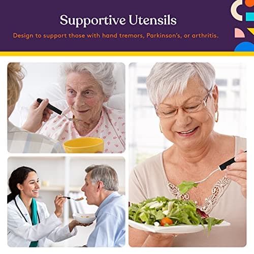 Special Supplies Adaptive Utensils (5-Piece Kitchen Set) Wide, Non-Weighted, Non-Slip Handles for Hand Tremors, Arthritis, Parkinson’s or Elderly Use - Stainless Steel (Black)