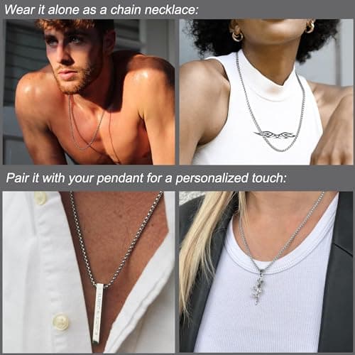SANNYRA Silver Chain for Men - 2mm 20 Inches Stainless Steel Chains for Mens - Dog Tag Necklace for Pendant, Round Rolo Necklaces for Women
