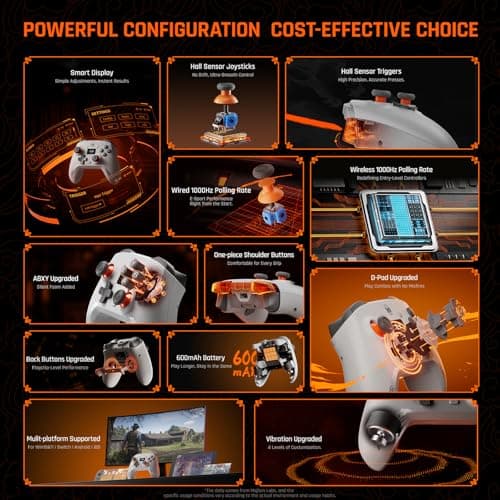 Black Shark BIGBIG WON Aether PC Controllers, LCD Smart Screen, Hall Joysticks&Triggers, 1000Hz Polling Rate, 12-bit ADC, Wireless Controller for Switch/PC/Android/iOS