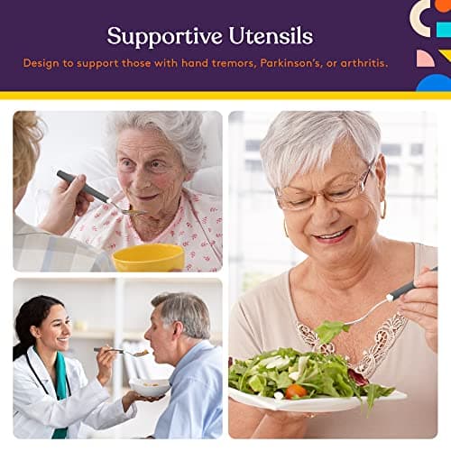 Special Supplies Adaptive Utensils 5-Piece Set Non-Weighted, Non-Slip Handles for Hand Tremors, Arthritis, Parkinson’s or Elderly Use - Stainless Steel Knife, Rocker Knife, Fork, Spoons (Grey)