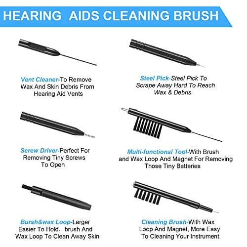 7 Pieces Hearing Aid Cleaning Tools Hearing Aid Amplifier Cleaning Brush with Magnet, Hear Cleaning Kit with Velvet Bag