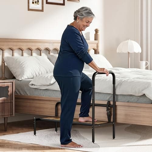 Josmimic Bed Step Stool for High Beds, Bedside Step Stool for Adults & Seniors with Safety Handle and Motion Sensor LED Light, Stable Step Assist for Elderly