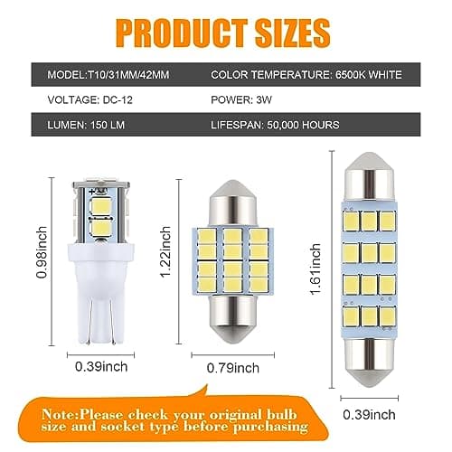 iFunyLED 24 Pieces Dome Light LED Car Interior Bulb Kit Set 194 T10 DE3175 578 31mm 42mm Bulbs Interior Replacement Lights for Car Map License Plate Door Side Marker Cornering Trunk Light - White