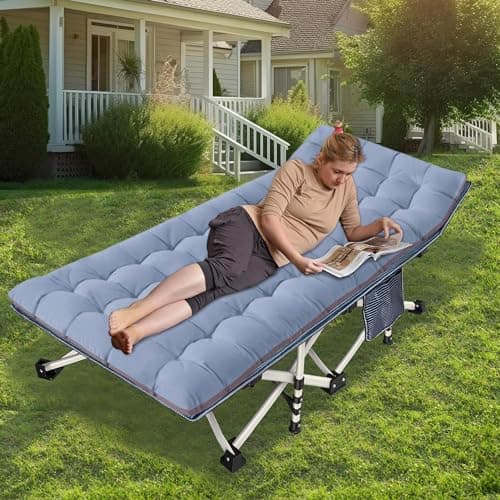 NESDCC 79" L x 32" W x 18" H Oversize XXL Camping Cot with Comfortable Mattress for Adults Extra Wide Cots for Sleeping Folding Cot Camping Bed Heavy Duty with Carry Bag for Home Office Outdoor