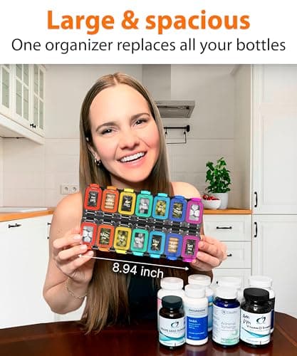 Large Weekly Pill Organizer 2 Times a Day – AM/PM Medicine Organizer with Thick Silicone Seal, Upgraded Secure Locks, Moisture-Proof Pill Box with Removable Rows for Travel, Fits Large Supplements