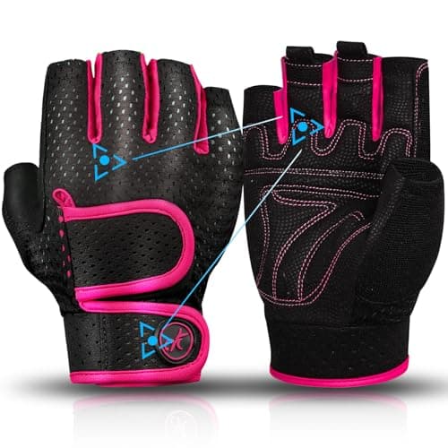 MOREOK Workout Gloves Padded Weight Lifting Gloves for Men/Women Pink-M