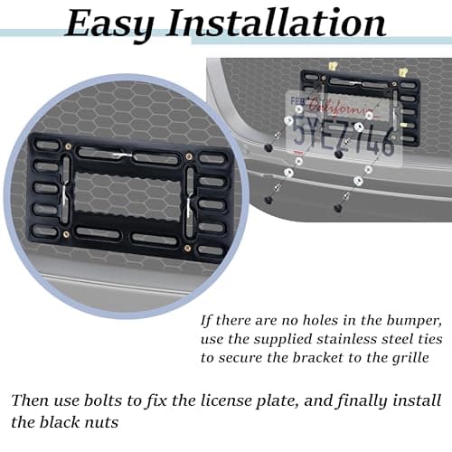 License Plate Bracket Holder, Front License Plate Bracket, No Drill Front Plate Mount, Licenses Plates Brackets Bumper, Car Frame Mount Adapter with Stainless Steel Screw Cap, Cable Ties