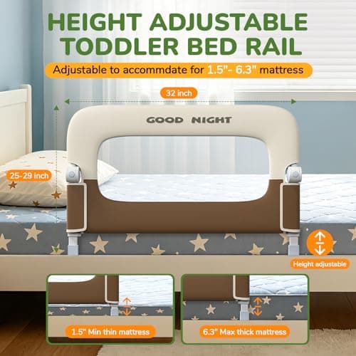 Deeteck Bed Guard Rail for Toddlers - 32" Adjustable Heights & Folding up Portable Bed Railing for Baby - Toddler Bed Rails Guard for Crib, Twin, Bunk,Full Size, Queen & King Bed