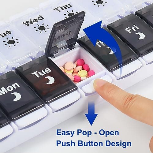 HRX Package Pill Organizer 2 Times a Day, Easy Fill & Open Weekly Medicine Box Vitamin Cases for 7 Day AM PM