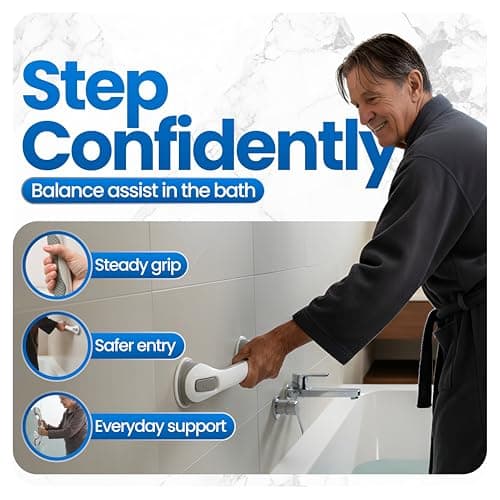 Safe-er-Grip Changing Lifestyles Suction Cup Grab Bars For Bathtubs & Showers; Safety Bathroom Assist Handle, White & Grey, 16 Inches