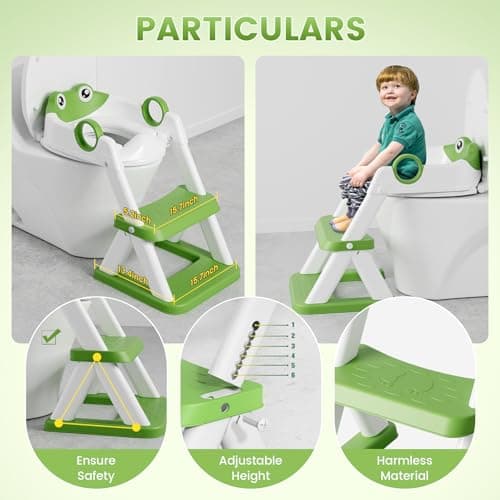 COOSEYA Frog Toilet Seat, Potty Training Seat for Toddler, Upgrade Potty Training 2 in 1 Toddler Toilet Seat for Boys Girls,Waterproof Soft Mat Non-Slip Step Stool