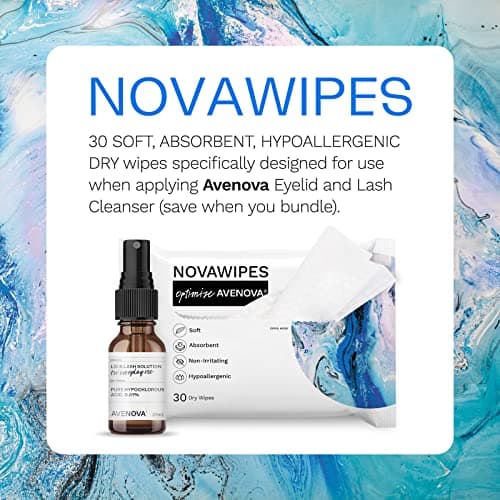 Avenova NovaWipes - Dry Eyelid Wipes - Non-Irritating, Durable & Absorbent Multi-Layer Eyelid Cleansing Wipes for Use with Avenova Spray, 30-Count