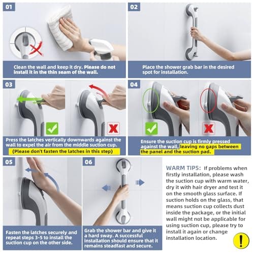 TAILINK Grab Bars for Bathtubs and Showers 2 Pack Shower Handle, Heavy Duty Suction Grab Bar Bath Handrails for Seniors and Elderly, Bathroom Safety Grip No Drilling Waterproof Removable, Grey