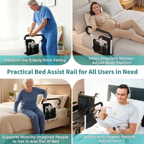 SEESMILE Bed Rails for Elderly Adults Safety, Adjustable Bed Rail for Elderly, Bed Assist Rail for Senior with 2 Bag, Fit Most Bed, Supports 300 lbs, Tool-Free, Help Get in & Out of Bed
