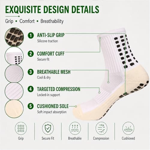 MIHAIR Men's Grip Soccer Socks Anti Slip Athletic Socks Non Slip Football Basketball Socks with Grip Pads2/4/6 (US, Alpha, One Size, Regular, Regular, 2black 2white)