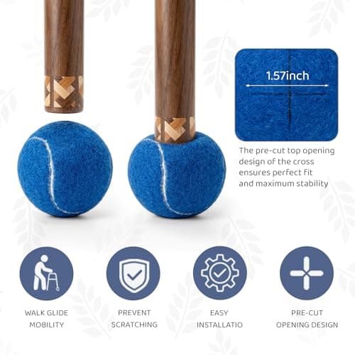 Walker Precut Tennis Balls for Walkers - 4PCS Universal Glide Balls, Heavy Duty Long Lasting Felt Pad Glide Coverings for Furniture Legs and Floor Protection (BLUE)
