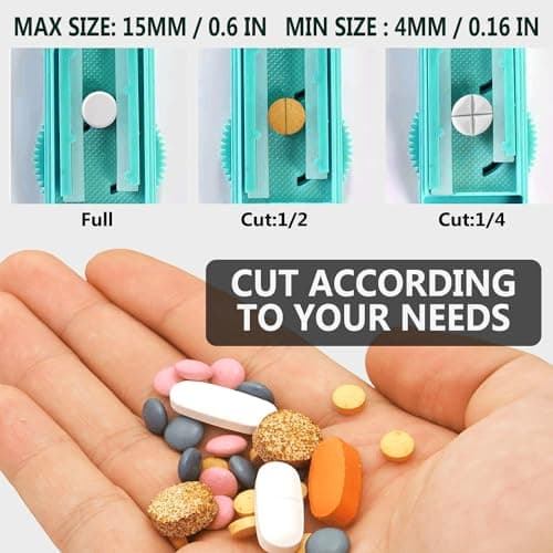 JohnBee Pill Cutter Splitter for Small and Tiny Pills, Larger Pills. Adjustable Pill Splitter Accurately Cuts Multiple Pills at Once. Sharp Blade with Safety Guard. Non-Slip Silicone Edge (Lake Blue)