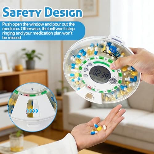 28-Day Automatic Pill Dispenser with Alarm & Light Alerts, Clear LCD Display, Key Lock, Smart Medication Organizer for Seniors, Alzheimer’s Care, for Multiple Vitamins, Supplements or Prescriptions