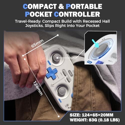 IINE Retro Pocket Wireless Game Controller – Compact Gamepad with Hall Effect Joysticks, Customizable Buttons, 1000Hz Polling Rate – Compatible with PC, Switch, Mobile, Steam Deck, Tablet (Grey)
