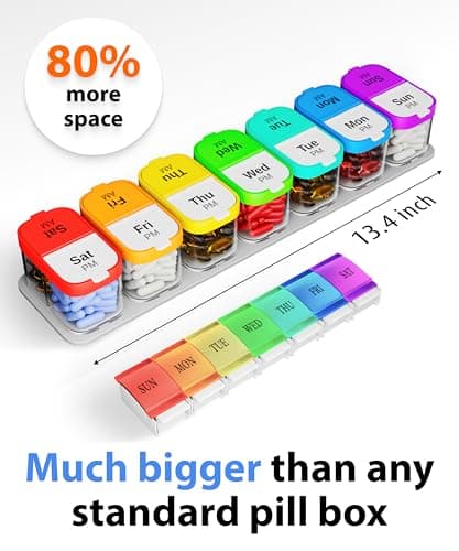 Extra Large Pill Organizer – Weekly Pill Box 7 Day AM PM for Big Vitamins & Supplements, Large Capacity Medication Dispenser with 7 Detachable Compartments, XL Pill Organizer 2 Times a Day
