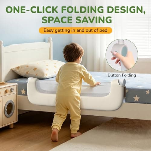 Deeteck Bed Guard Rail for Toddlers - 32" Adjustable Heights & Folding up Portable Bed Railing for Baby - Toddler Bed Rails Guard for Crib, Twin, Bunk,Full Size, Queen & King Bed