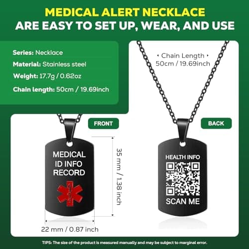 Theluckytag Medical Alert Necklace for Men Women - Stainless Steel Medical Necklace Engraved QR Code Medical ID Necklac- More Space Custom Online Emergency Med Info