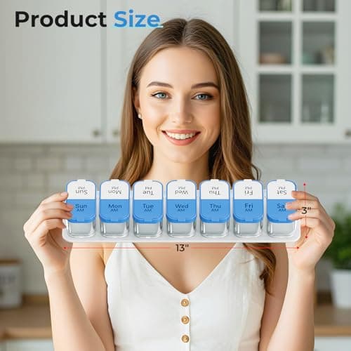 Odaro Extra Large Weekly Pill Organizer 2 Times A Day, XL Pill Box 7 Day Am Pm, Jumbo Medicine Organizer to Hold Daily Medicine Vitamin and Supplements - Blue