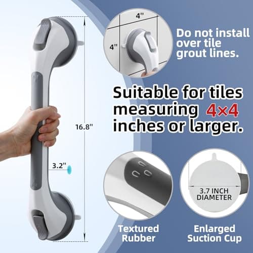 TAILINK Grab Bars for Bathtubs and Showers 2 Pack Shower Handle, Heavy Duty Suction Grab Bar Bath Handrails for Seniors and Elderly, Bathroom Safety Grip No Drilling Waterproof Removable, Grey